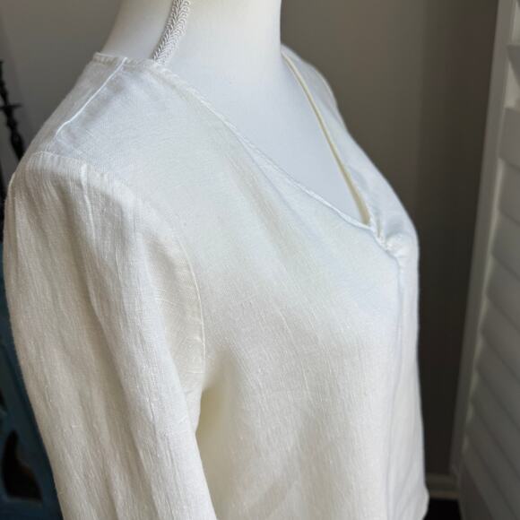 HOT COTTON Top Womens Small Cream 100% Linen Preppy Coastal Beachy Resort Wear - Picture 7 of 9
